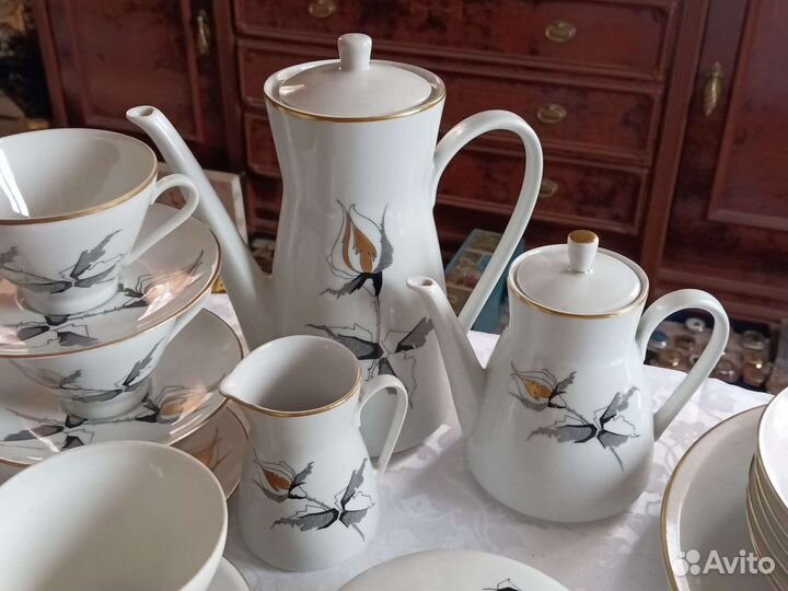 Чайно кофейный сервиз гдр, черная роза СССР