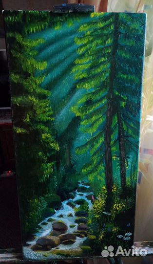 Лесной ручей. Картина маслом 30*60