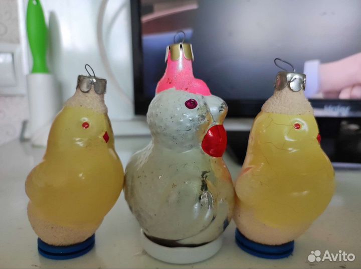 Елочная игрушка СССР Петушок и цыплята