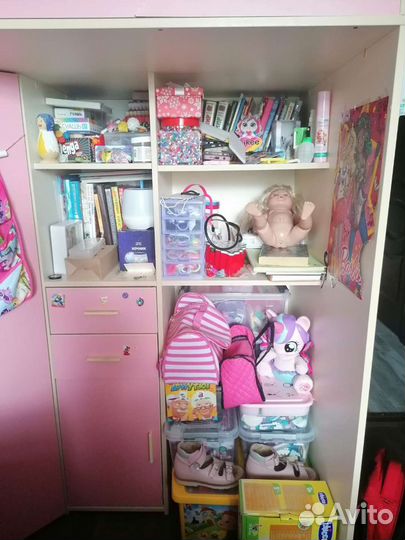 Кровать чердак со шкафом и полками, 80*160