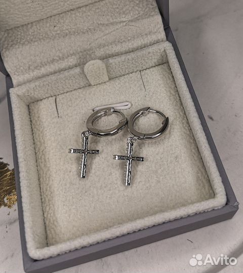 Серьги бриллиант муассанит крест 0,36ct