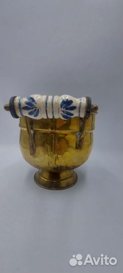 Антикварный зольник кашпо бронза.Деревянные ручки