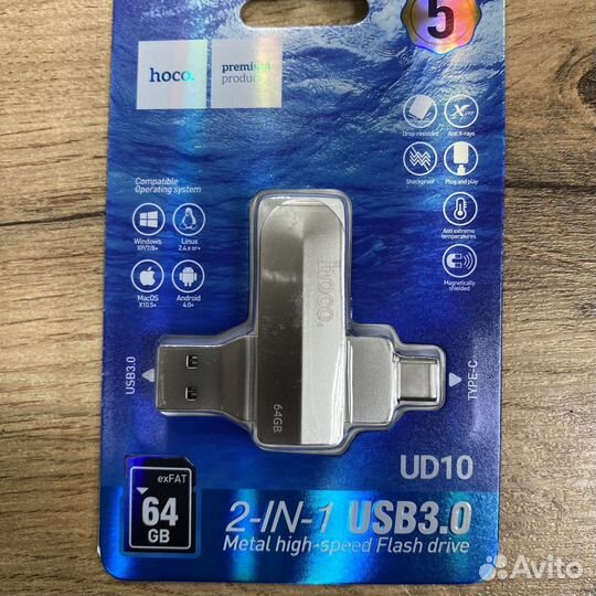 USB/Type-C флеш-накопитель hoco UD10 64Gb