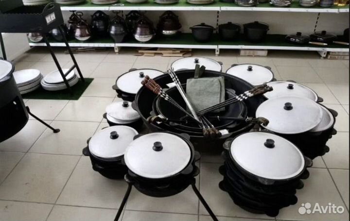 Казан чугунный с печкой + шумовка