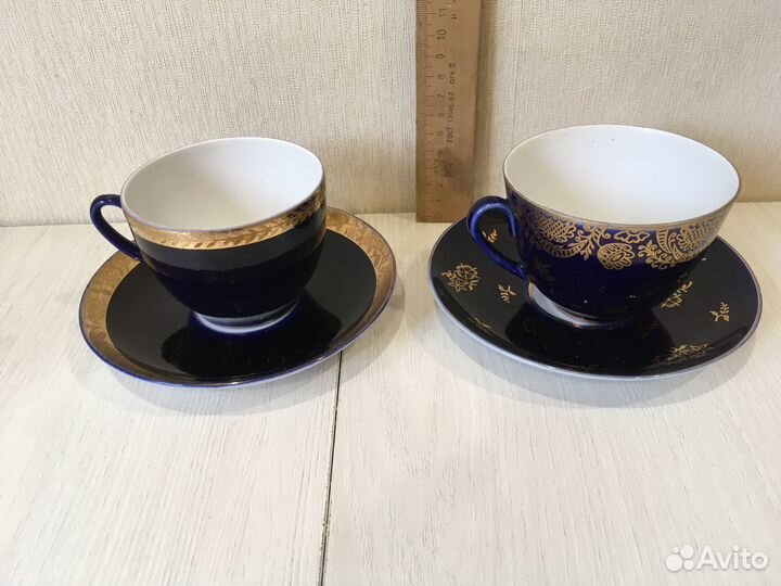 Чайная пара лфз кобальт позолота СССР