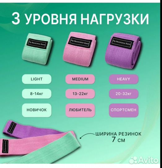 Резинки для фитнеса и спорта тканевые, 3штуки