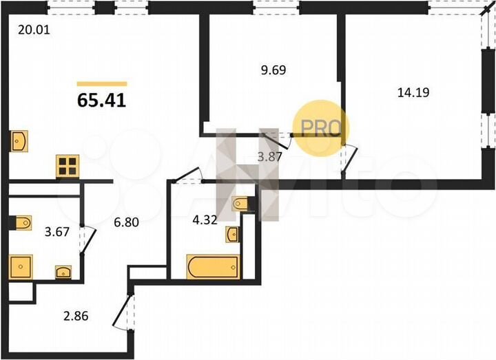 2-к. квартира, 65,4 м², 30/32 эт.
