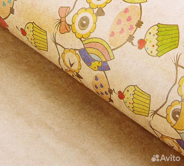 Набор упаковочная бумага крафт Совы бурые