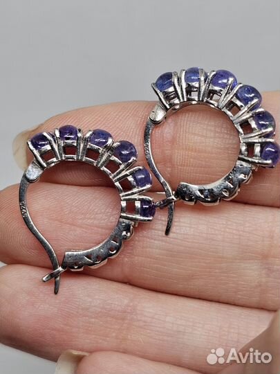 Серебряные серьги конго с танзанитами