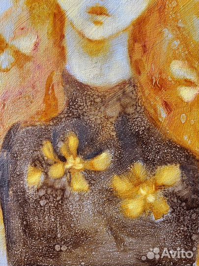 Картина маслом девушка глаза сияние солнце