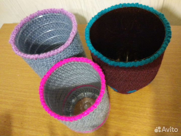 Обвязаные крючком бутылки