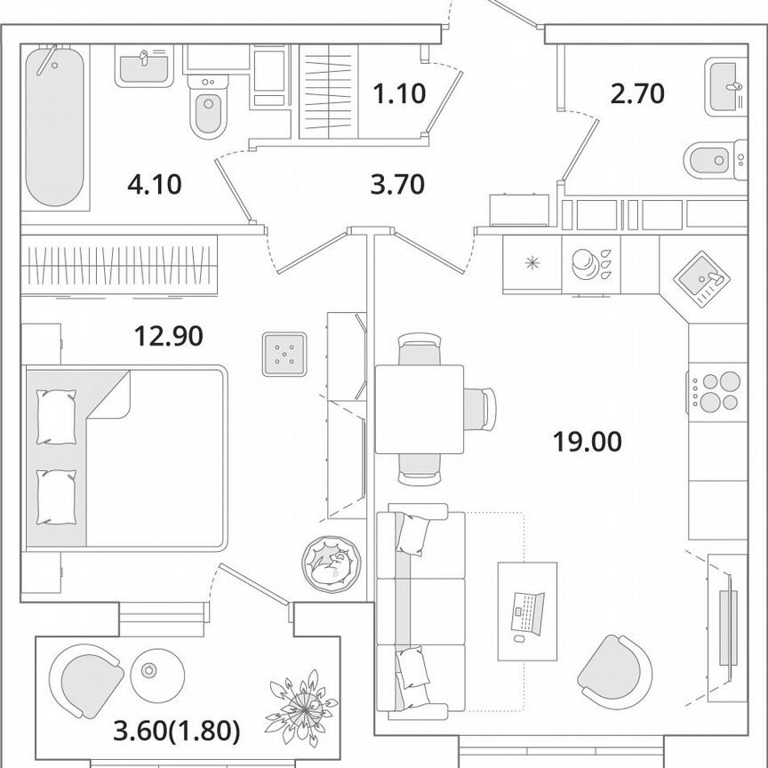 1-к. квартира, 45,4 м², 11/13 эт.