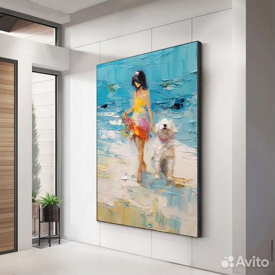 Картина маслом девочка с собакой