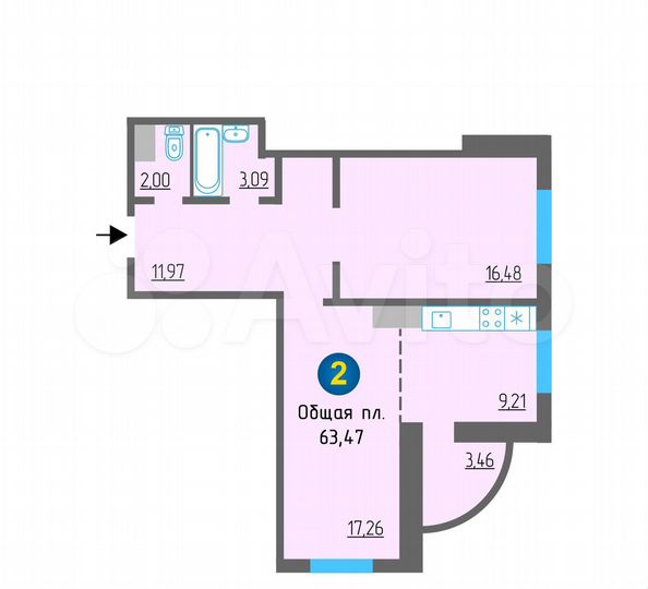 2-к. квартира, 62 м², 10/19 эт.