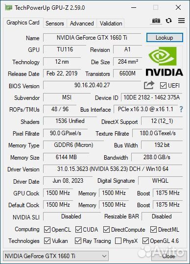 Видеокарта GTX 1660TI 6GB