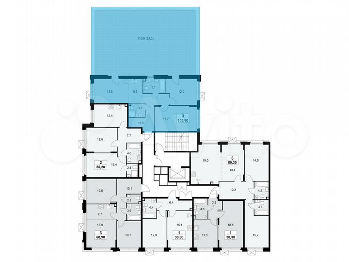 3-к. квартира, 103,6 м², 2/8 эт.