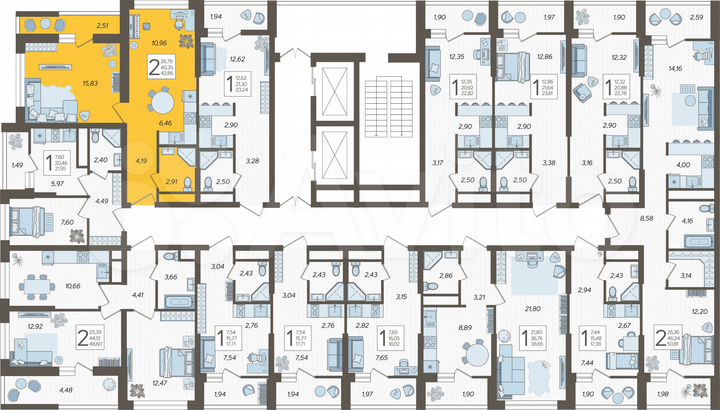 2-к. квартира, 42,9 м², 9/19 эт.