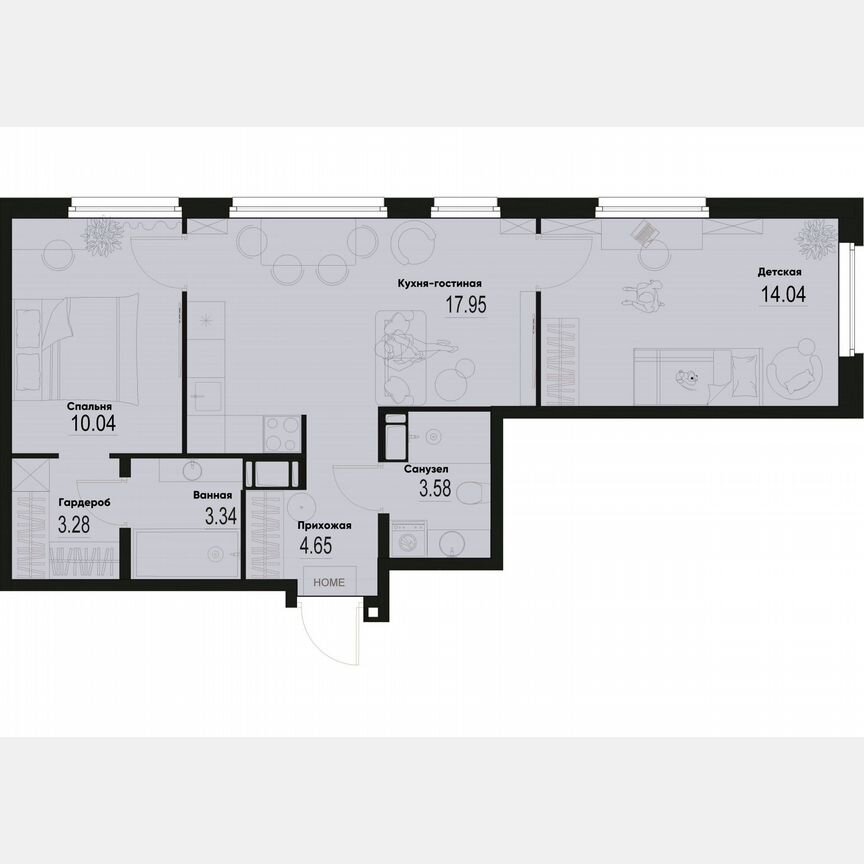 2-к. квартира, 56,9 м², 3/12 эт.