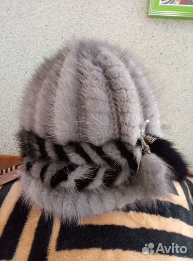 Шапка норковая вязаная женская