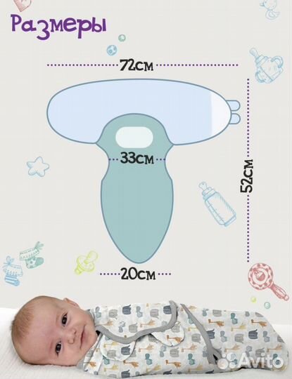 Детский кокон пеленка для новорожденных на липучке