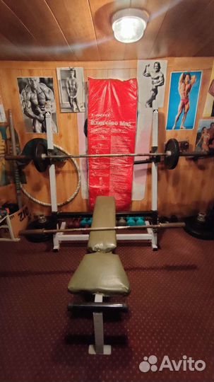 Лавка универсальная со штангой, гантели, блины