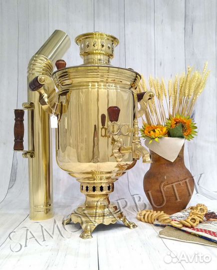 Самовар на дровах латунный (золото) Тула