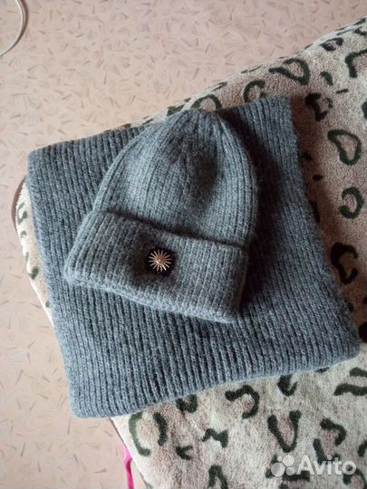 Шапочка ангора и шарф хомут