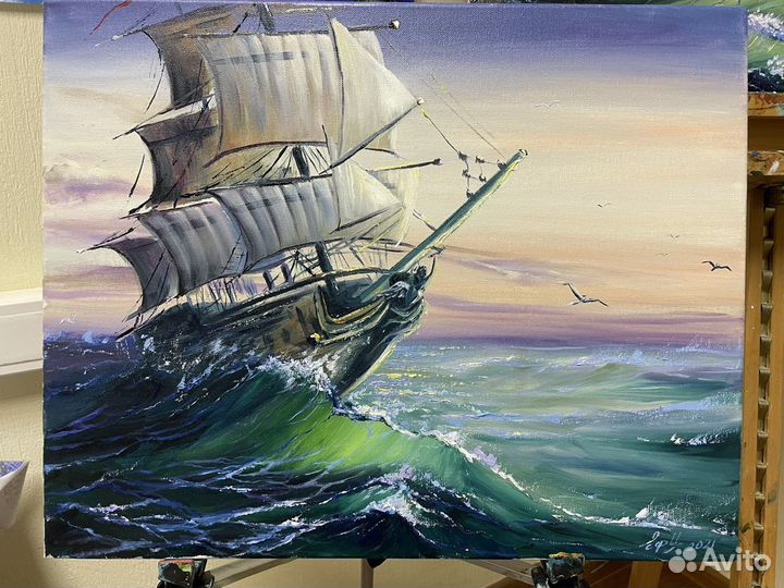 Картина маслом на холсте «Пиратский корабль»