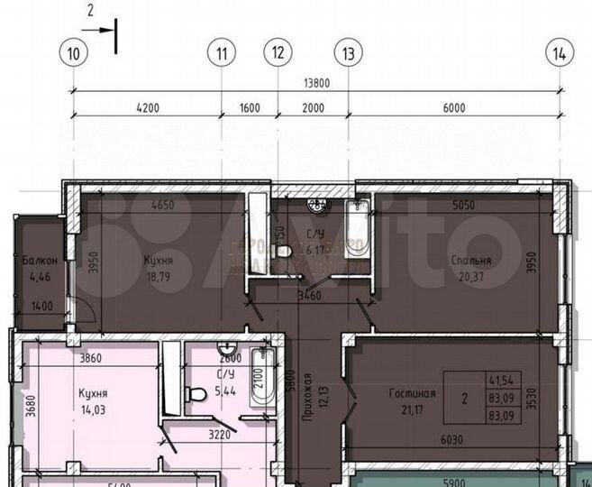 2-к. квартира, 84 м², 2/10 эт.