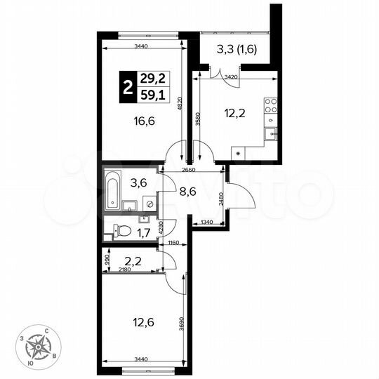 2-к. квартира, 59,1 м², 24/24 эт.