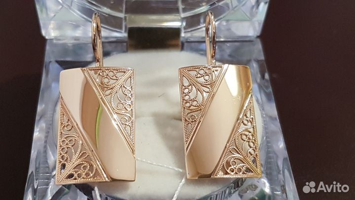 Золотые серьги пластины новые