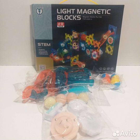 Магнитный конструктор светящийся 49 деталей