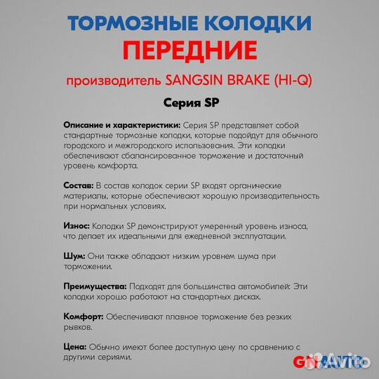 Тормозные колодки передние SP1746 Sangsin Brake