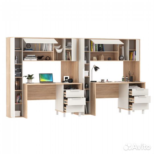 Столы компьютерные Mobi Комфорт 12.95N цвет дуб сонома/белый, (шхгхв) 324х60,3х180 см