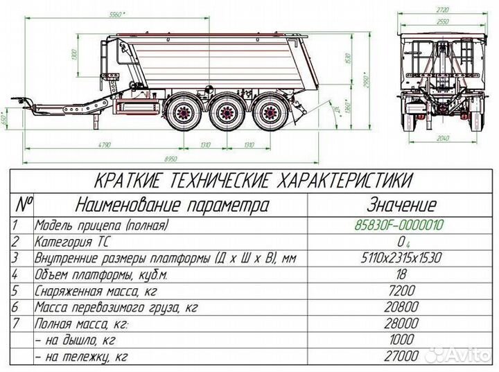 Прицеп самосвальный РИАТ 85830F-0000010, 2023
