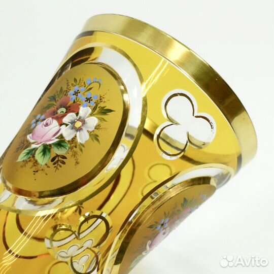 Ваза кубок двухслойное стекло янтарь цветы букет