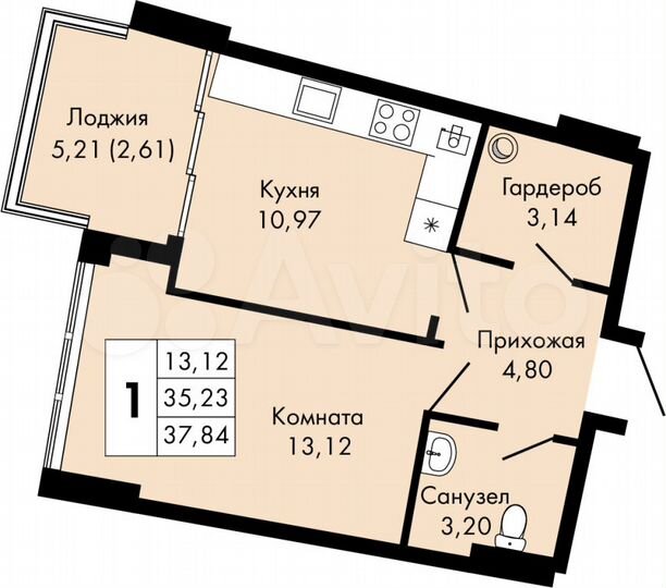 1-к. квартира, 37,8 м², 7/9 эт.