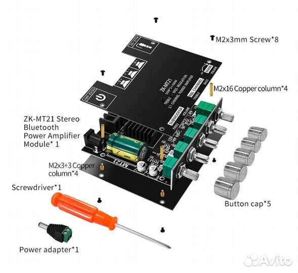 Стерео усилитель ZK-MT21, 2.1 c Bluetooth