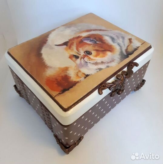 Шкатулка Рыжий кот. Ручная работа