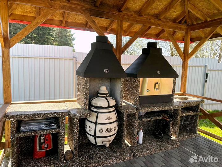 Печь барбекю, печь под казан, стол разделочный