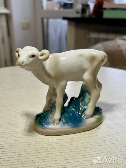 Статуэтка «Телёнок» гжель, Люкс, СССР 1950 гг
