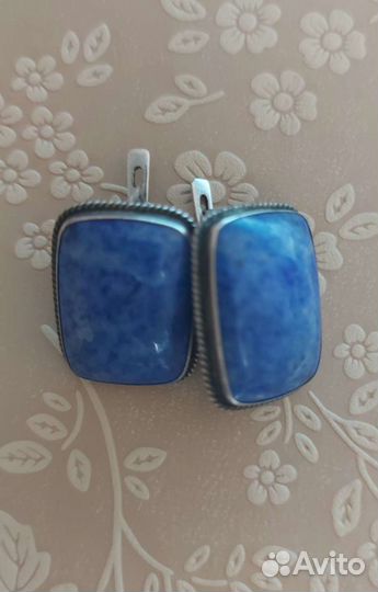 Винтажные, серьги с лазуритом из серебра 925 пр