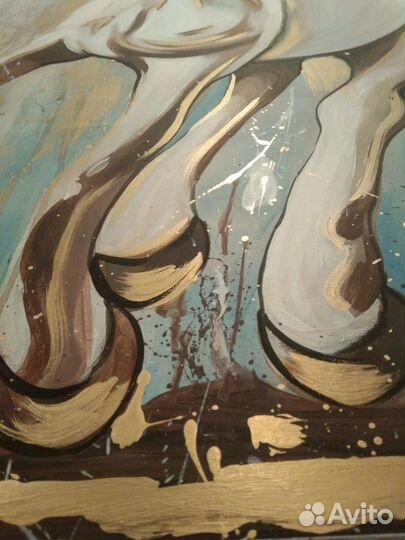 Конь картина интерьерная золотая большая