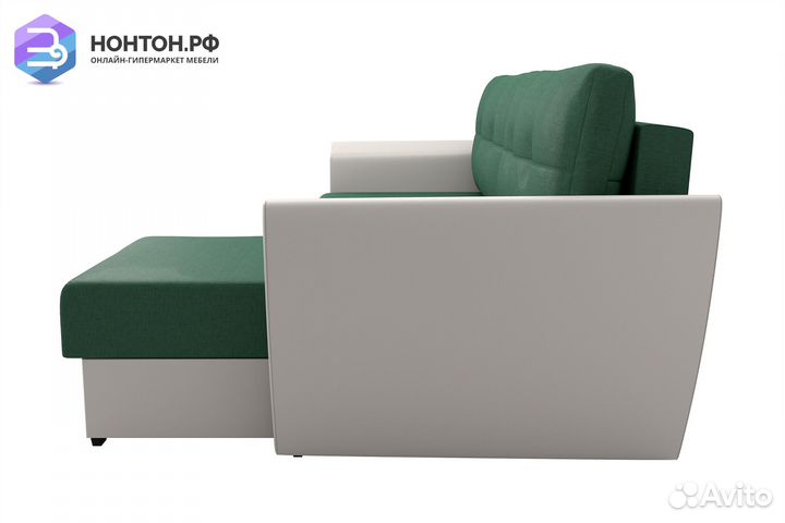Диван угловой выкатной София зеленый / белый