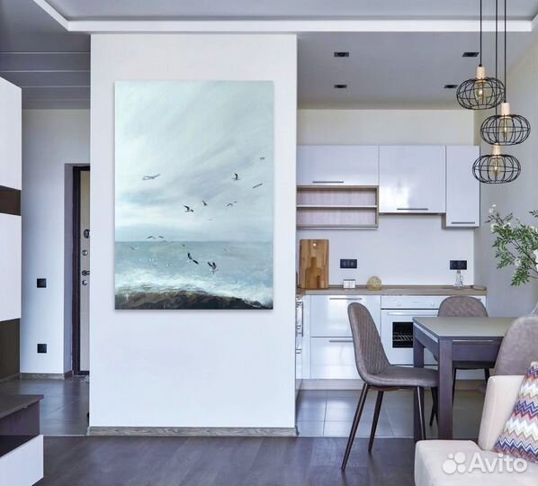 Интерьерная большая картина. Море, чайки