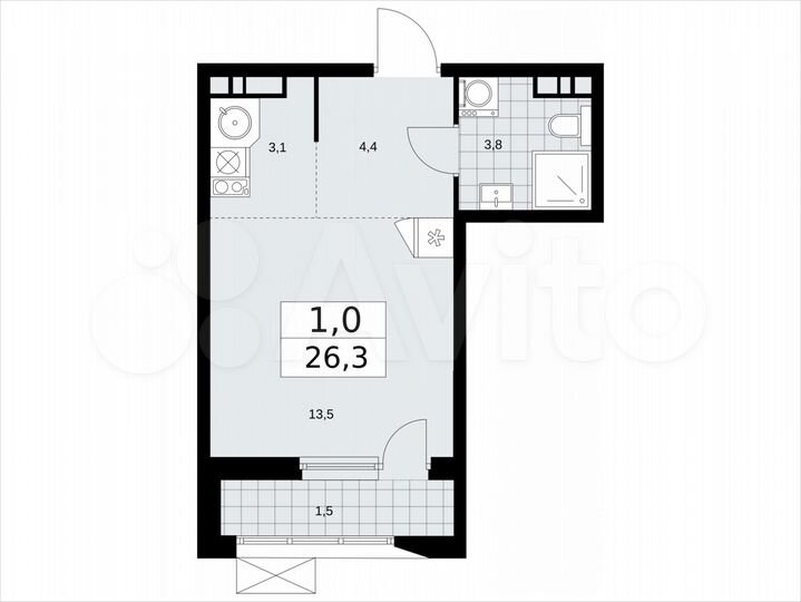 Квартира-студия, 26,3 м², 9/9 эт.