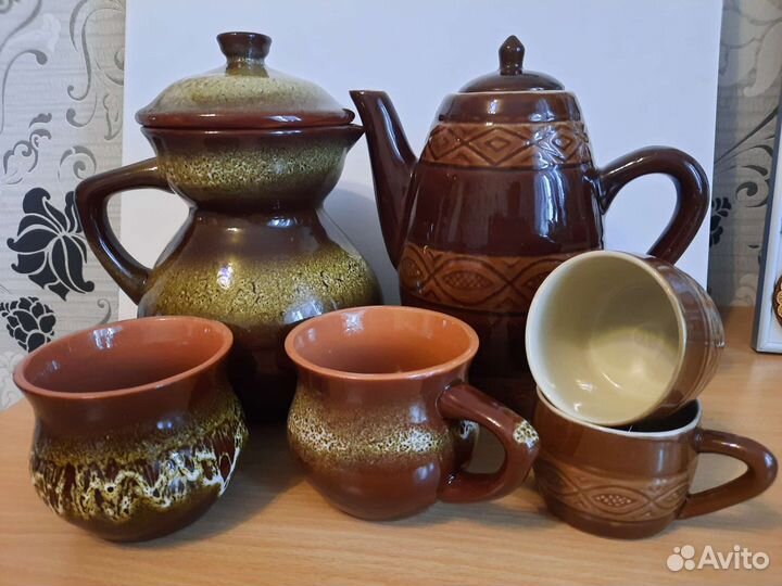 Кувшин с чашками СССР керамика глазурь 2 набора