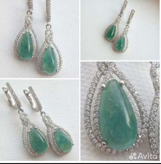 Серебряные серьги с гранатом, изумрудом, опалом