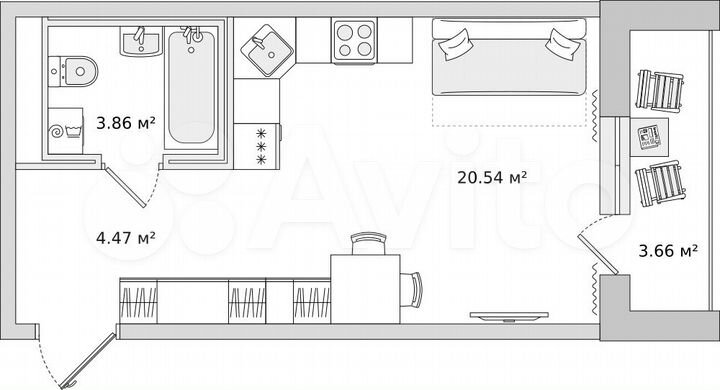 Квартира-студия, 28,4 м², 6/21 эт.