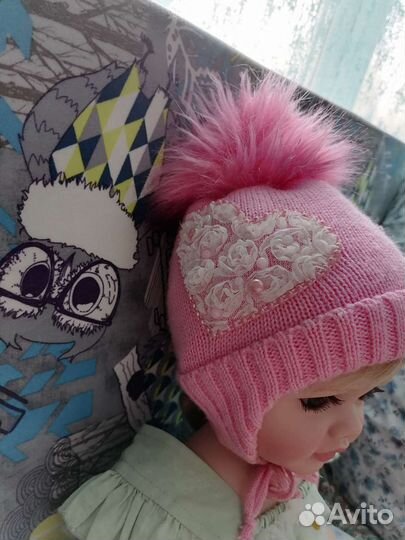 Шапочка для девочки 0-6 мес